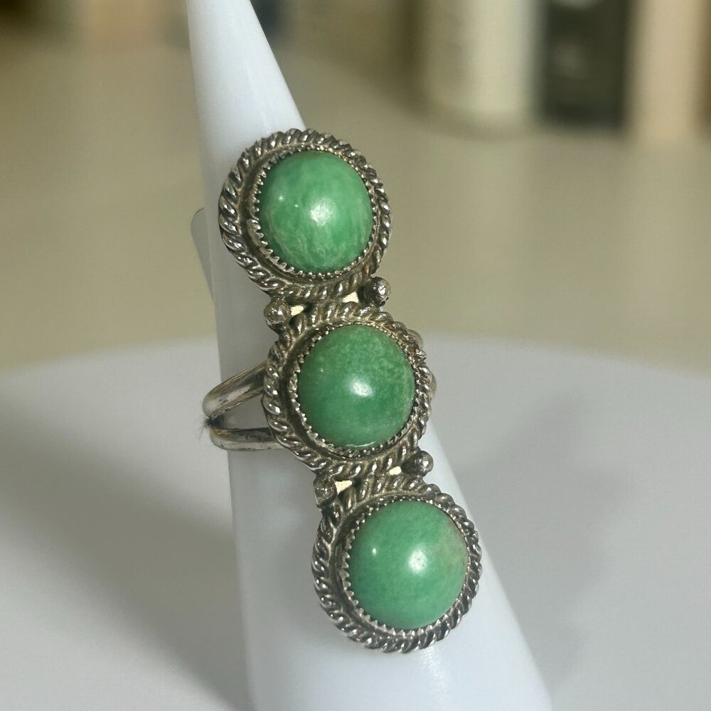 💍 Stunning 3-Stone Stacked Green Turquoise Ring - A Unique Statement Ring